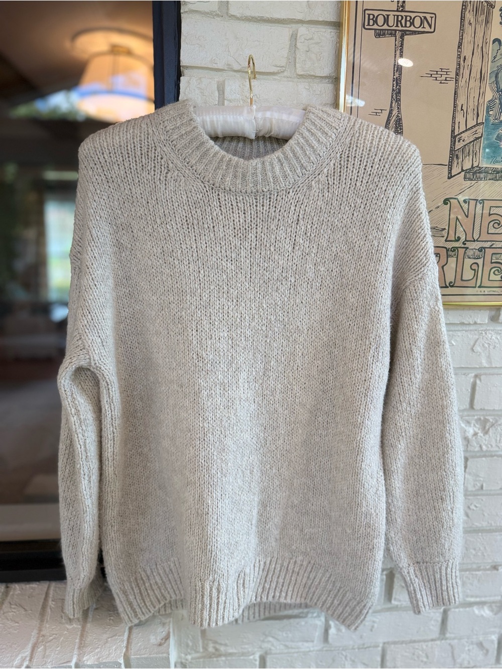 Abercrombie & Fitch Neutral Cream Crewneck Sweater